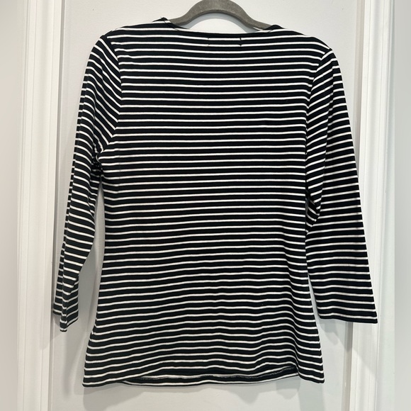 Michael Kors Black & White Striped Zip-Front V-Neck Long Sleeve Top - Picture 5 of 6